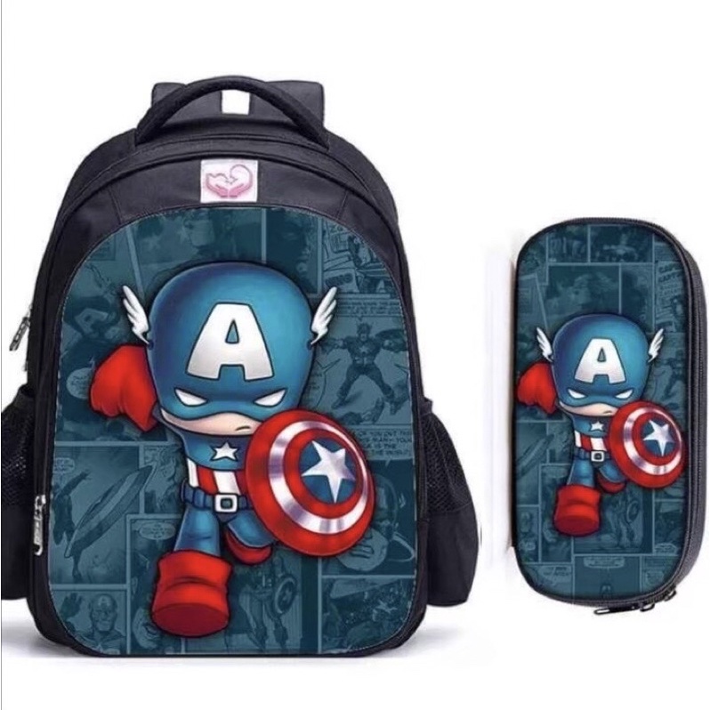 Tas Ransel Sekolah Sd Smp Sma Murah Hitam Printing Sablon Marvel avengers Captein Amerika