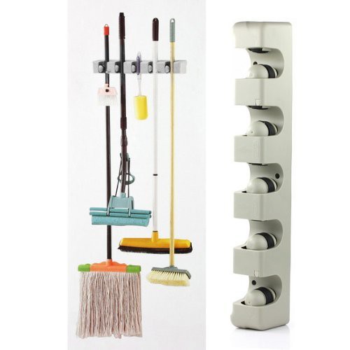 Magic Broom and Mop Holder / Gantungan Sapu dan Kain Pel 5 slot - Gray