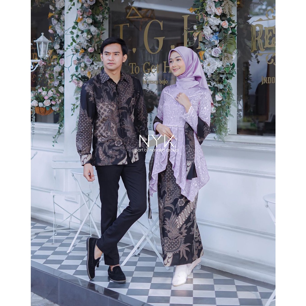 PAKAIAN COUPLE KEBAYA MODERN FARA - KEBAYA BROKAT TULLE  MUTIARA - BATIK COUPLE KEBAYA LAMARAN TUNANGAN - SERAGAM BRIDESMAID - COUPLE BATIK TUNIK SET LAFFEYA