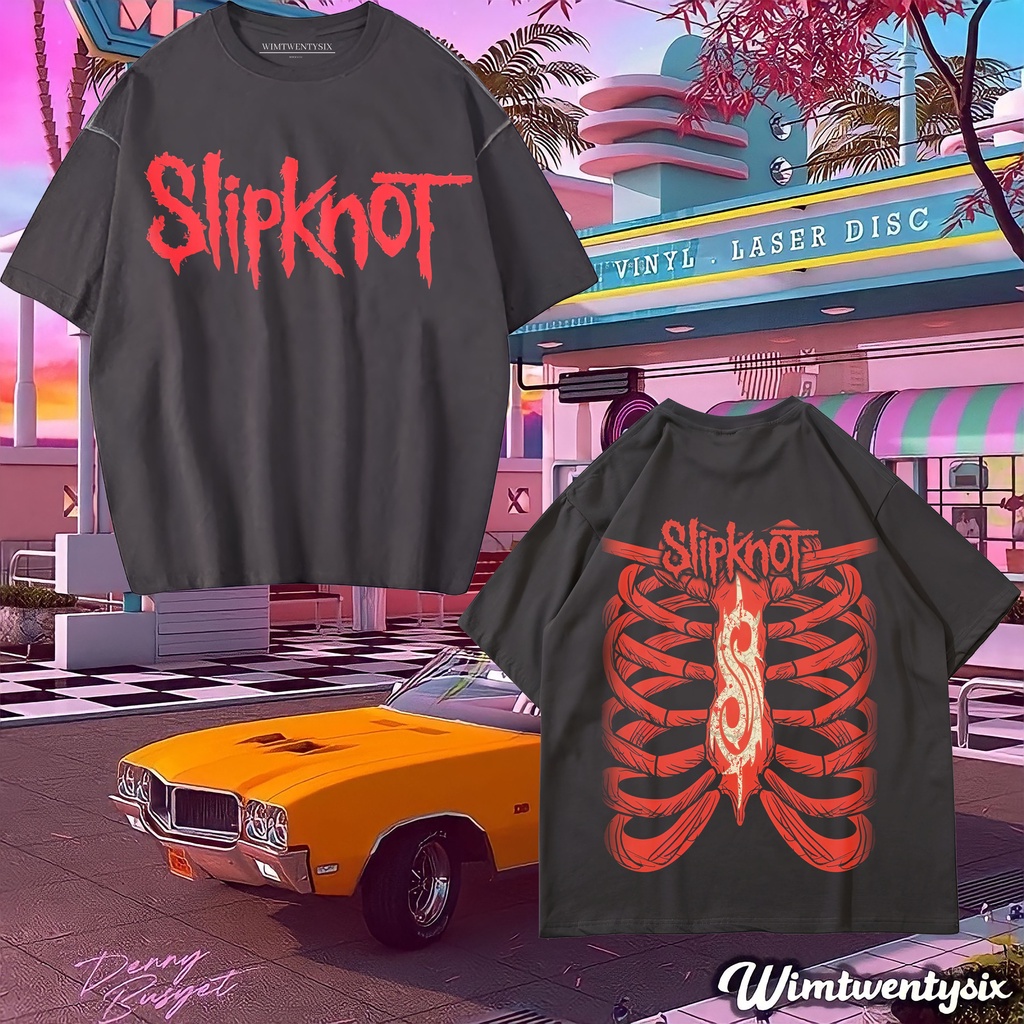 KAOS OVERSIZE BAND SLIPKNOT THE GRAY CHAPTER TOUR VINTAGE TEE ( OVERSIZE DARK GREY T- SHIRT)