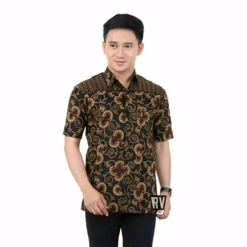 BSWART Batik HRB026 Kenongo Hem Pendek Padi Pekalongan M L XL Batik Pria MURAH Modern Grosir batik pitto