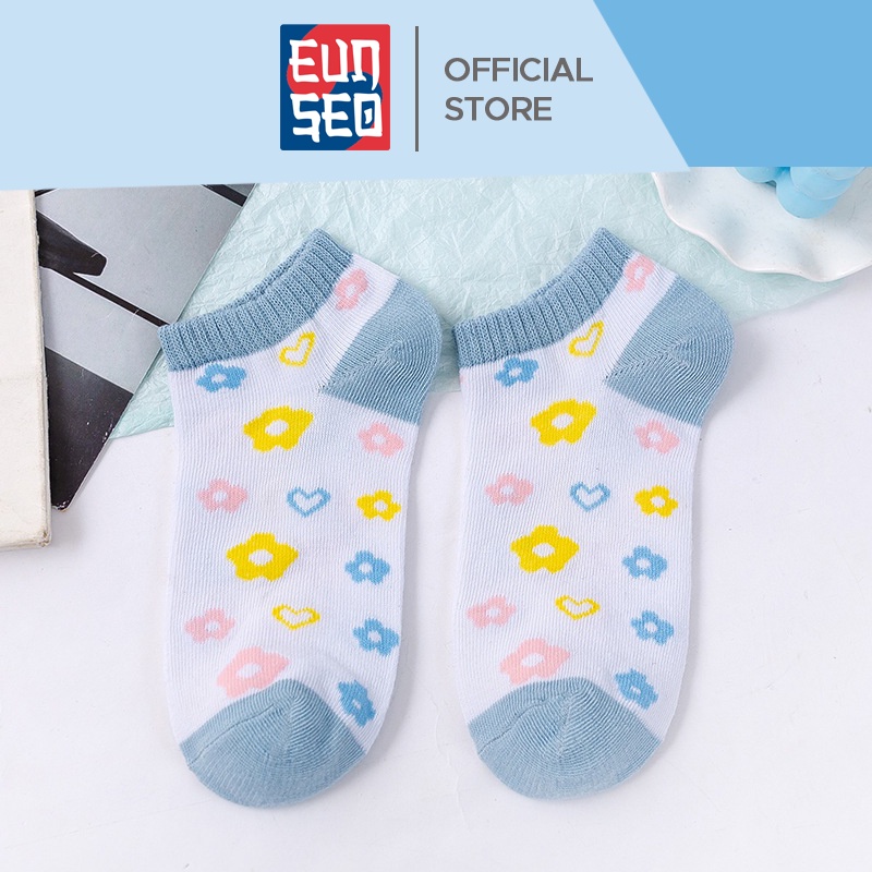 EUNSEO Kaos Kaki Ankle Cute Pendek Wanita Fashion Korea Motif Bunga Biru Kaoskaki Semata Kaki Premium