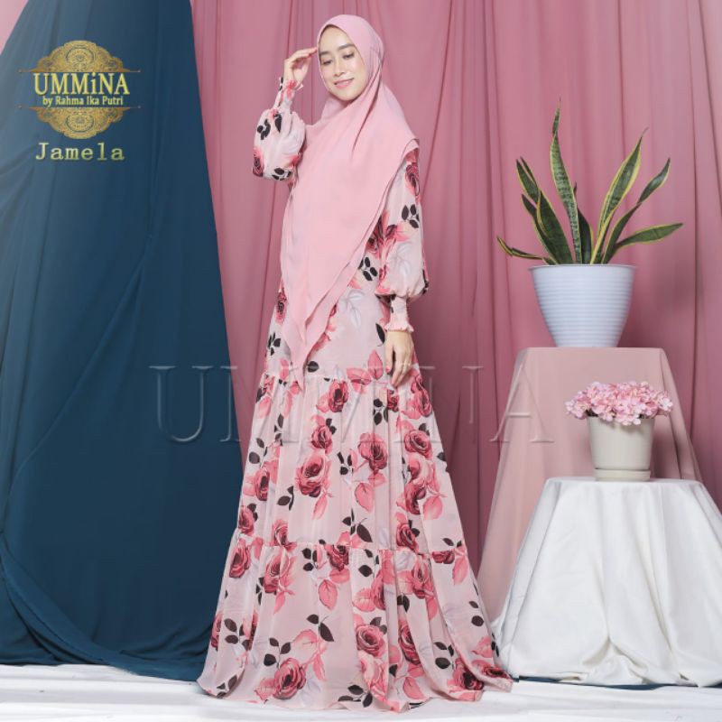 GAMIS CERUTI MOTIF JAMEELA SET Khimar By Ummina