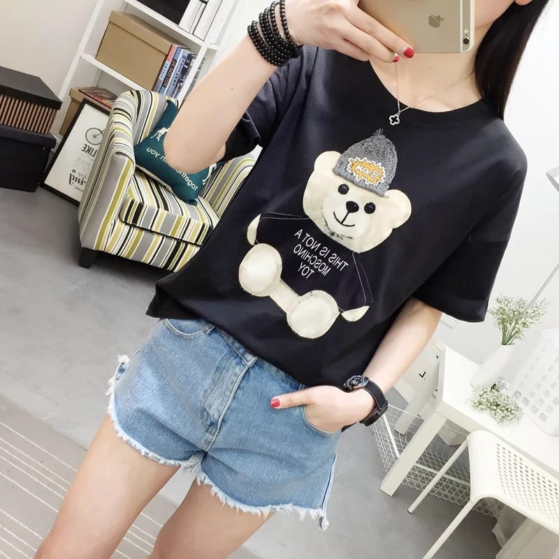 Bess - Kaos Oblong Wanita Murah / Kaos Oblong BEAR TOPI ukuran jumbo xxl dan xxxl