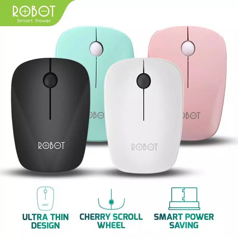 Mouse Wireless ROBOT M220 2.4GHz Optical 1600DPI dengan Receiver USB untuk PC Laptop Original Resmi