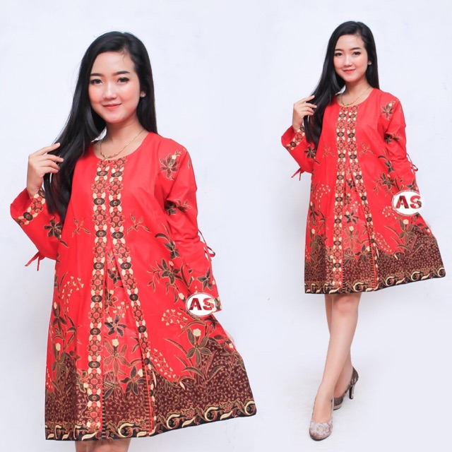 tunik wanita batik kantoran seragan murah jumbo big size merah