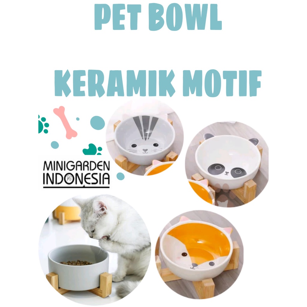 STANDING PET BOWL KERAMIK KARAKTER mangkok tempat makan minum hewan