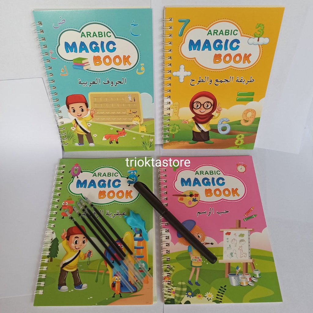 sank Magic Book 4 set versi Arabic 1set + pen &amp; refill Buku Latihan Menulis PAUD TK