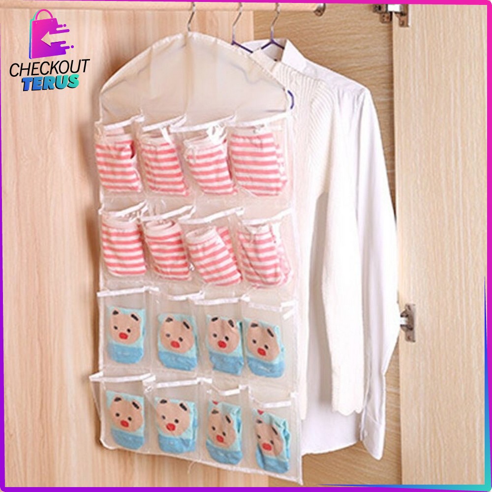 CT C134 Storage Bag Gantung 16 Saku Dinding Pouch Gantung Hanger Korean Style Organizer Rumah Perlengkapan Lemari