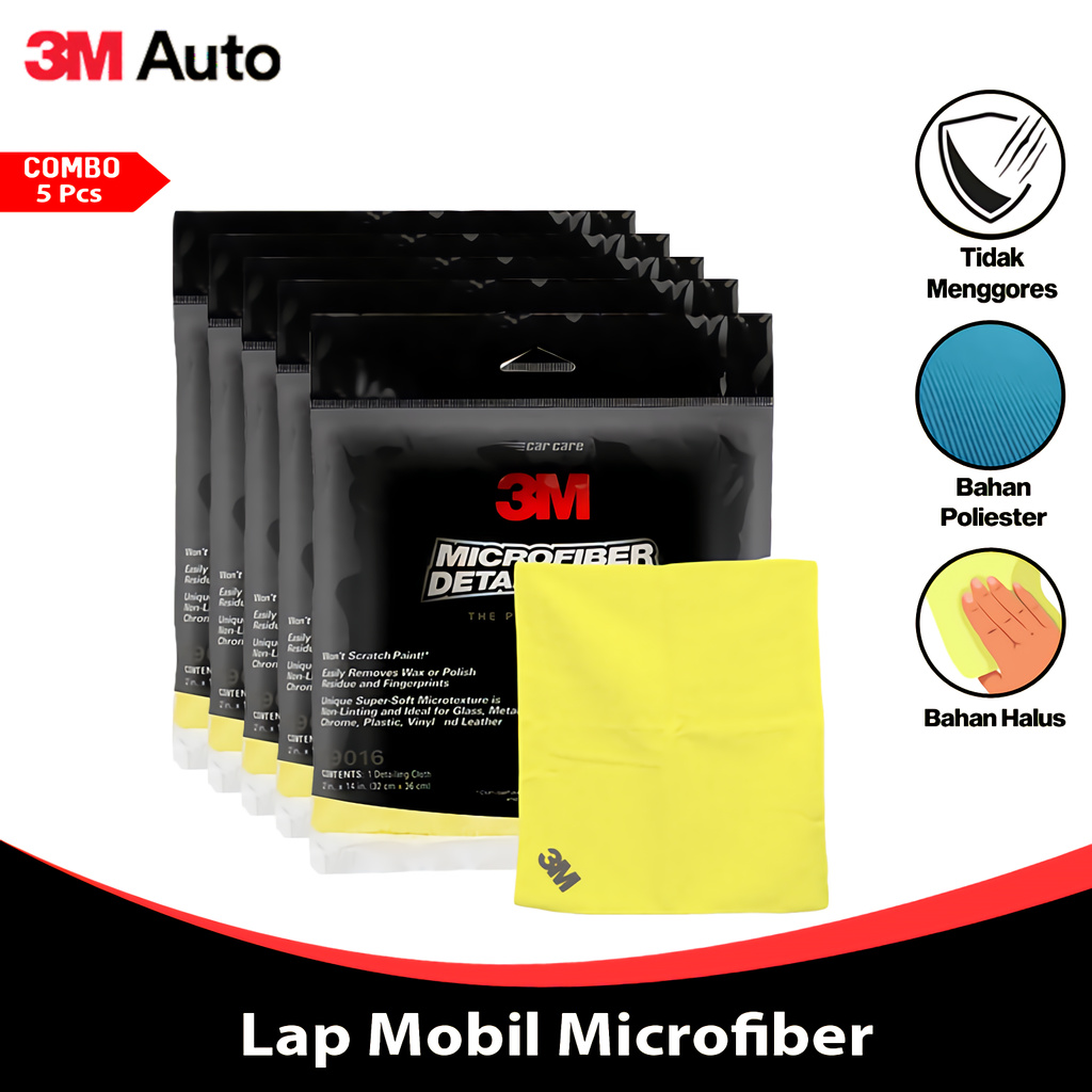 3M Auto Kain Lap Mobil 32 x 36 CM COMBO 5 Pcs Microfiber Detailing Cloth Motor CMB05-3M-39016