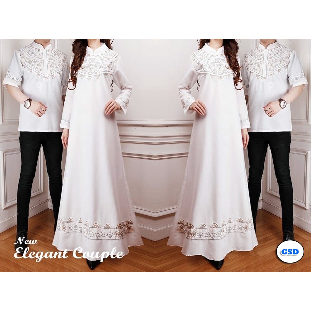 Cp Elegant / Promo Baju pasangan/Gamis Wanita Muslim Dan kemeja Cowok Lengan pendek/Pakaian Couple