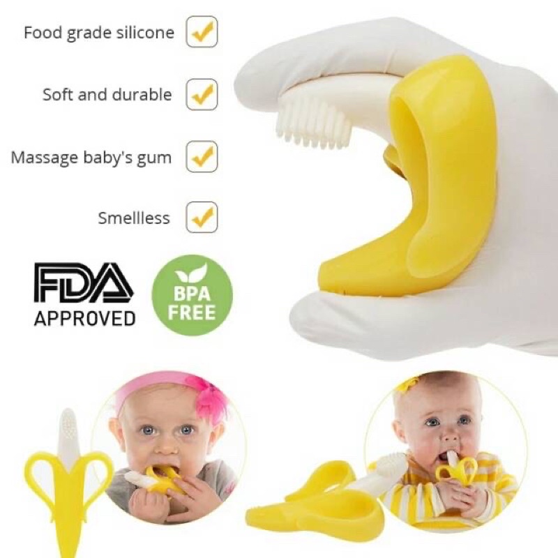 TokoPapin Sikat lidah gigi gusi anak bayi jagung pisang teether gigitan silikon silicone bayi lembut aman