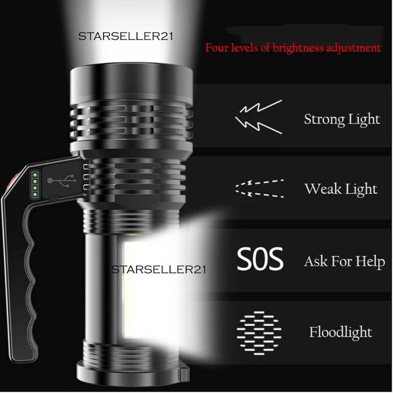 SENTER LED SUPER TERANG RECHARGEABLE / COB Senter LED Jarak Jauh / Senter Cas LED TERANG