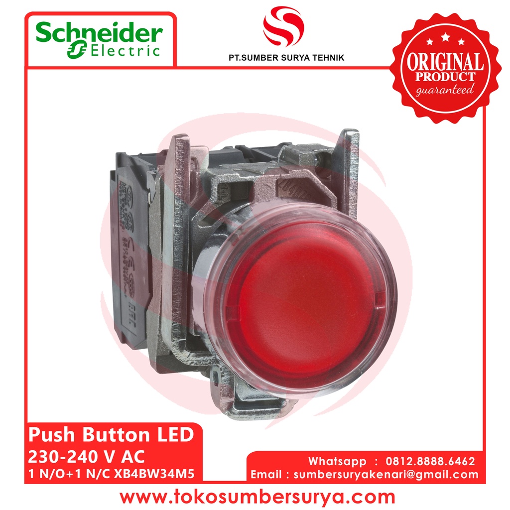 Push Button LED Warna Merah Saklar Listrik ON OFF SNI XB4BW34M5 Asli Ori Schneider
