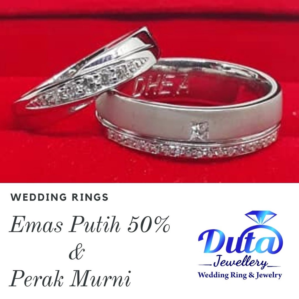 Cincin Couple Tunangan Kawin Cincin Emas 75% dan Perak Murni