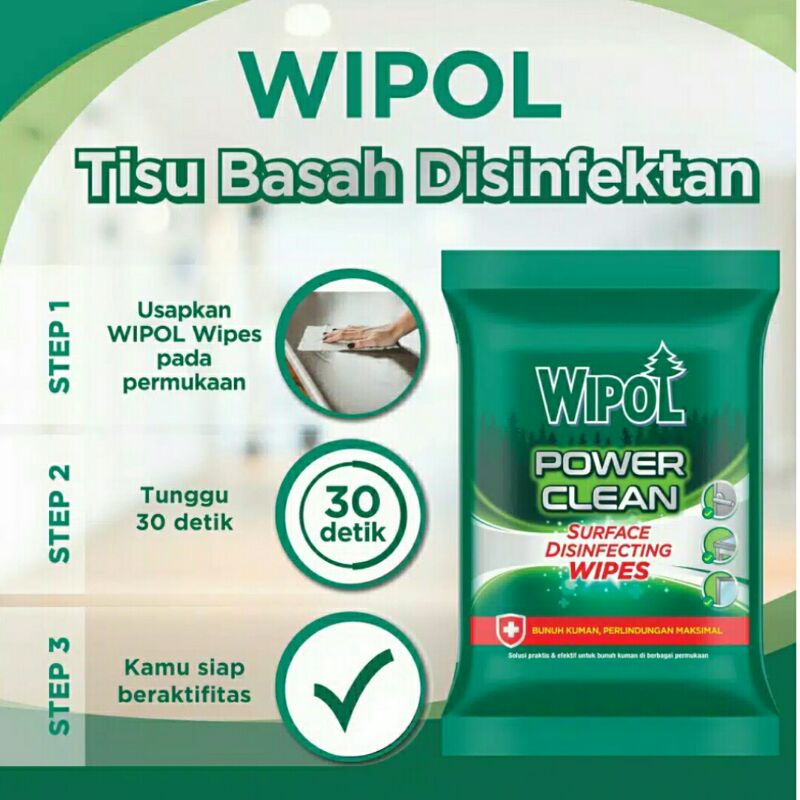 WIPOL WIPES TISU BASAH DISINFEKTAN POWER CLEAN ISI 10 LEMBAR