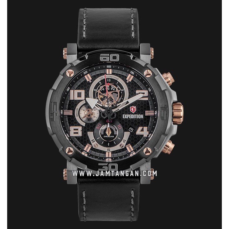 Expedition E 6769 MC LGRBU Chronograph Men Black Dial Black Leather Strap