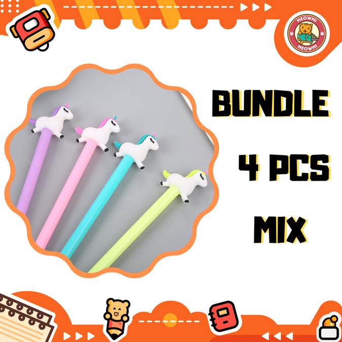 

:=:=:=:=] Pulpen Motif Unicorn Pony Bundle 4 Pcs Mix Warna PN0213