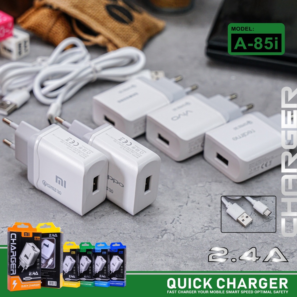 TC CASAN TRAVEL CHARGER BRAND A85 1USB 2.4A REALME PACKING+MIKA