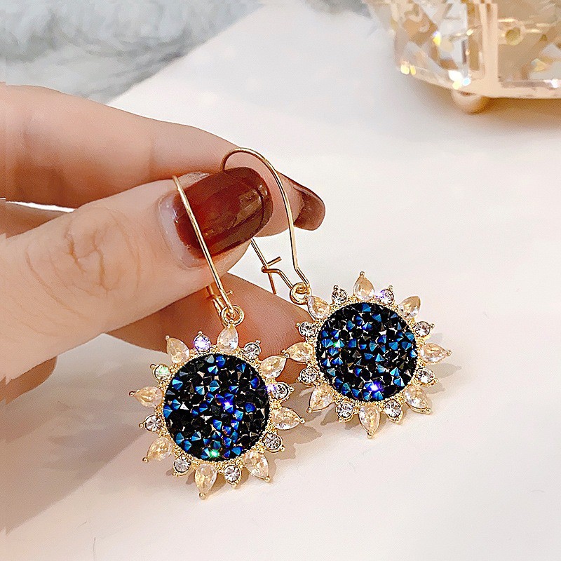 Jewerlyhouse.medan Anting Titanium Kristal Bunga Matahari Berlian Biru