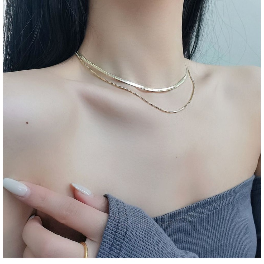 Kalung Rantai Klavikula Model Tulang Ular Lapis Ganda Serbaguna Untuk Wanita