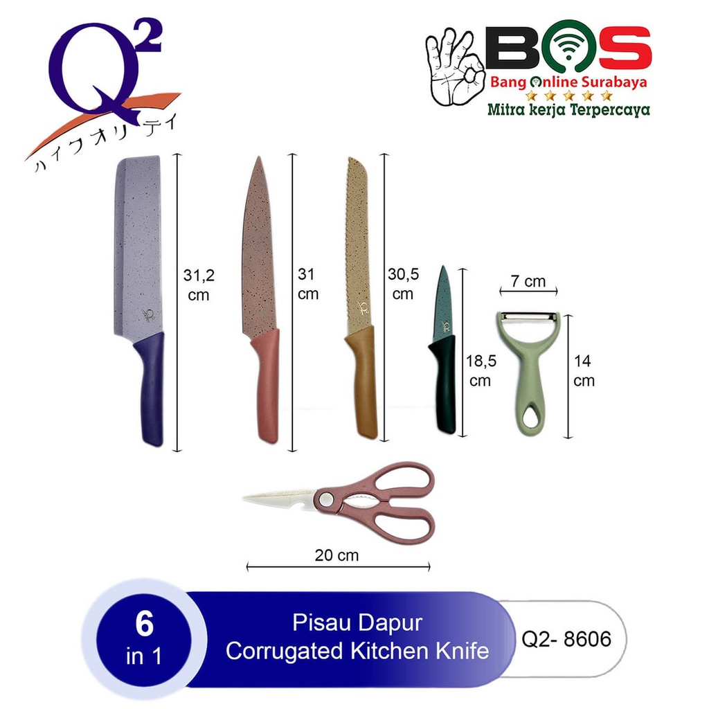 Pisau Set Warna Q2-8606 Q2 8606 Kitchen Knife Set Lengkap Corrugated Kitchen Knife
