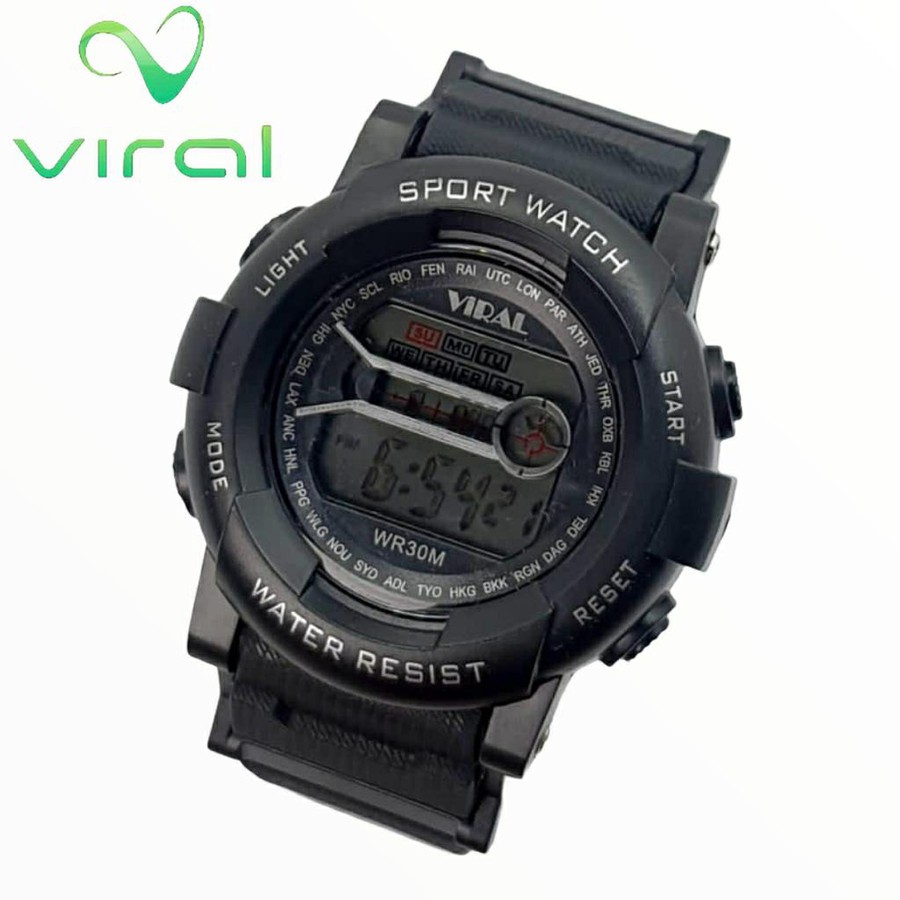 Jam tangan pria merk VIRAL Analog Digital Watch Anti Air Water Resistant Black Only