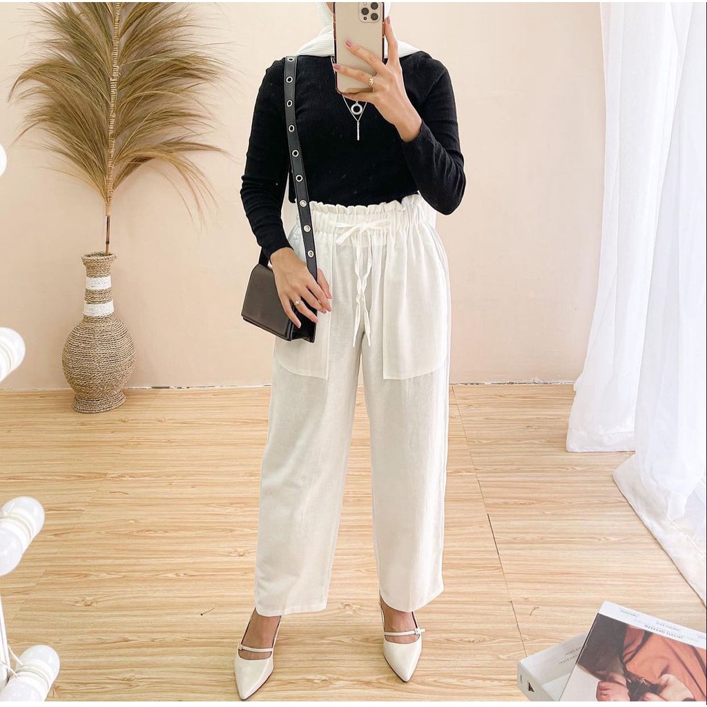 1KG MUAT 5PCS | XIABO LONGPANTS LINEN RAMI KARET PINGGANG BAGGY LINEN RAMI KOREAN STYLE HITS OOTD SELEBGRAM FASHION GROSIR MURAH WANITA