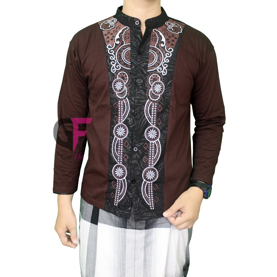 GIOFLO Baju Koko Modern Panjang Kemeja Muslim Pria Brown / KKL 40