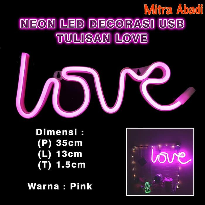 LED Neon Light USB Lampu Dekorasi Tulisan LOVE DC 5V