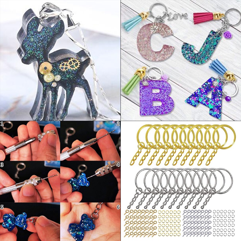 Yxdv 220 pcs pin mata sekrup untuk cincin kunci dengan cincin lompat rantai golden golden golden gol