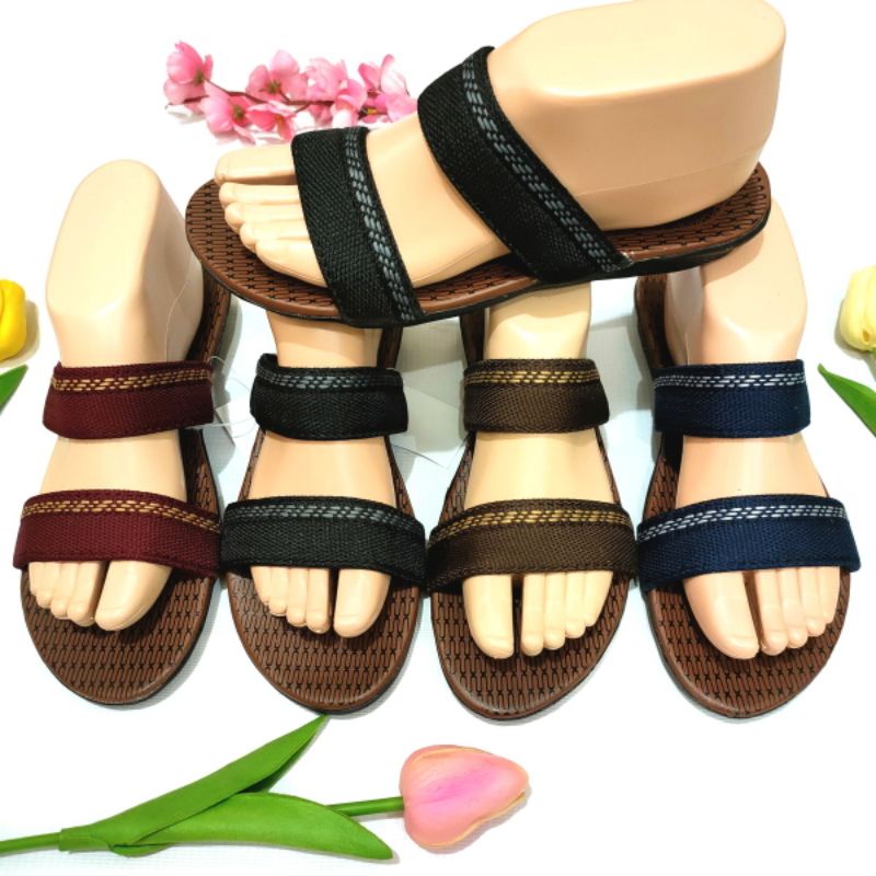 Sandal wanita murah ban 2 batik dan renda Felonie MRK  02 turki rajut