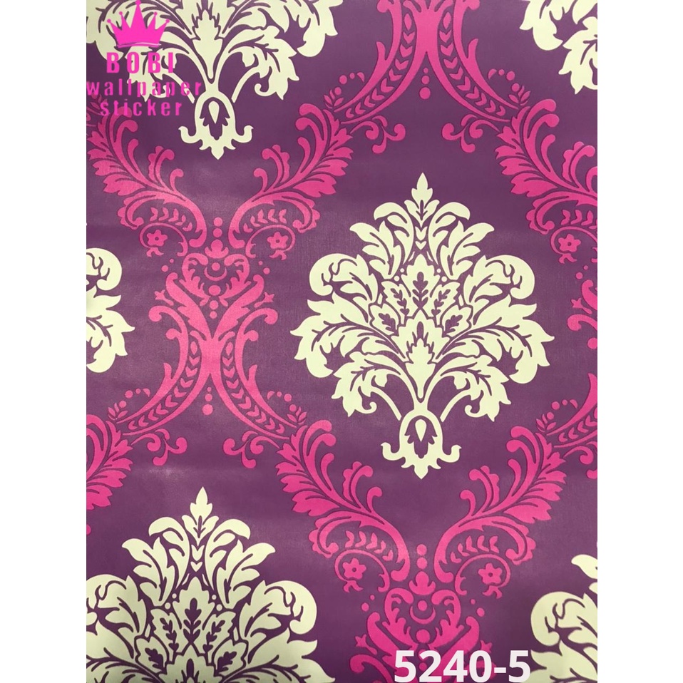 Wallpaper Sticker 5240-5 Batik Ungu Putih/ Wallpaper New 2021 / Ukuran 9mx45cm