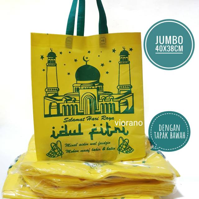 Goodie bag Tas Lebaran Spond Bon Idul Fitri Ukuran Besar Jumbo 38x40cm dengan Alas Tapak Bawah