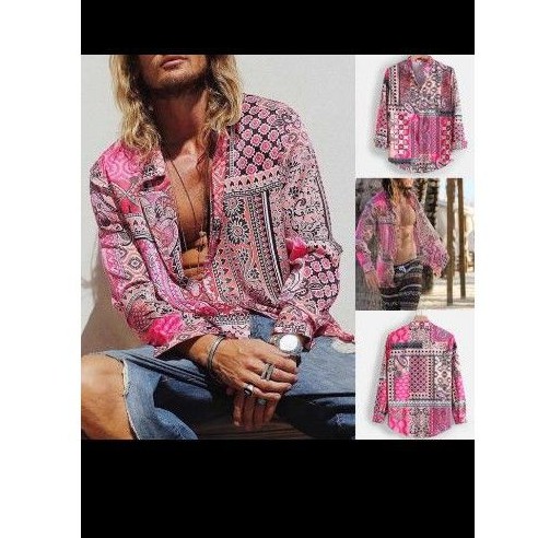 kemeja pantai lengan panjang pria colorfull / stylish printing shirt summer