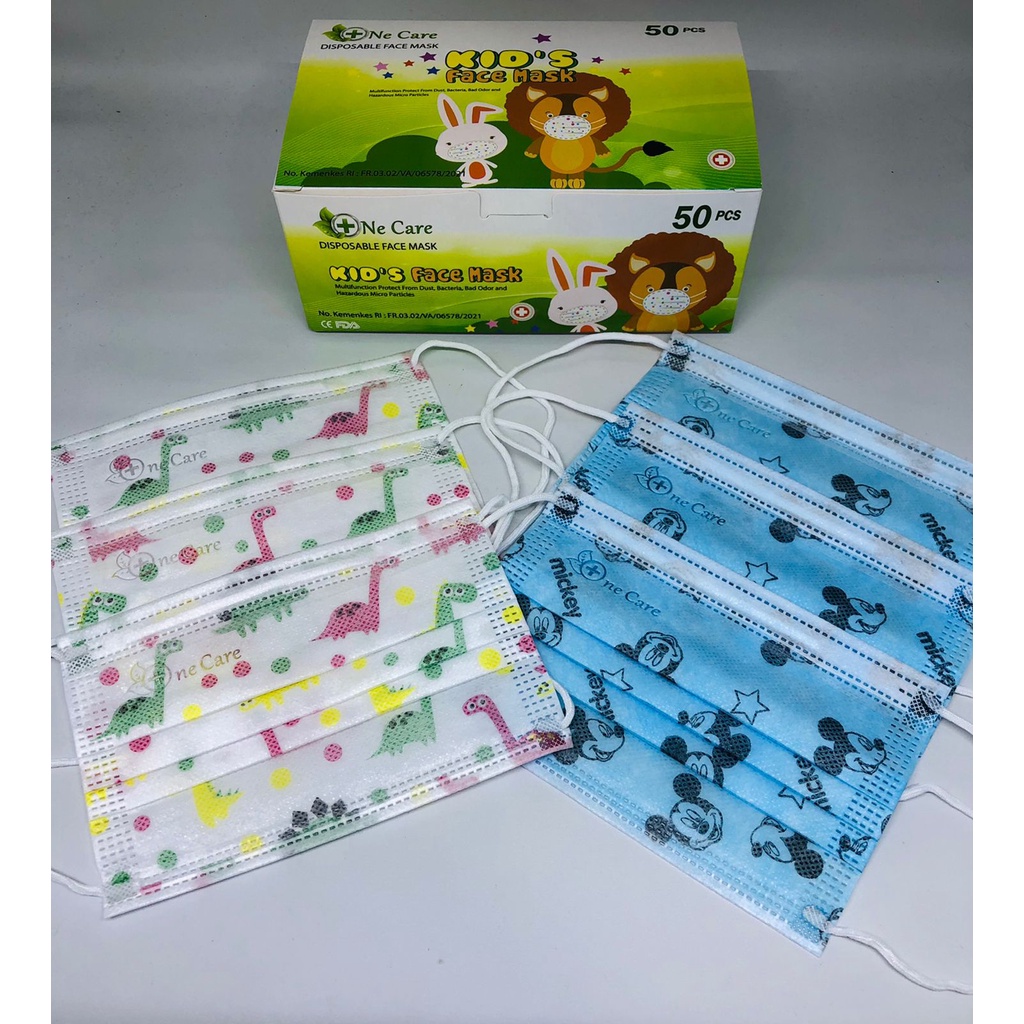 Masker anak motif dino 3ply kids mask earloop one care EMBOS