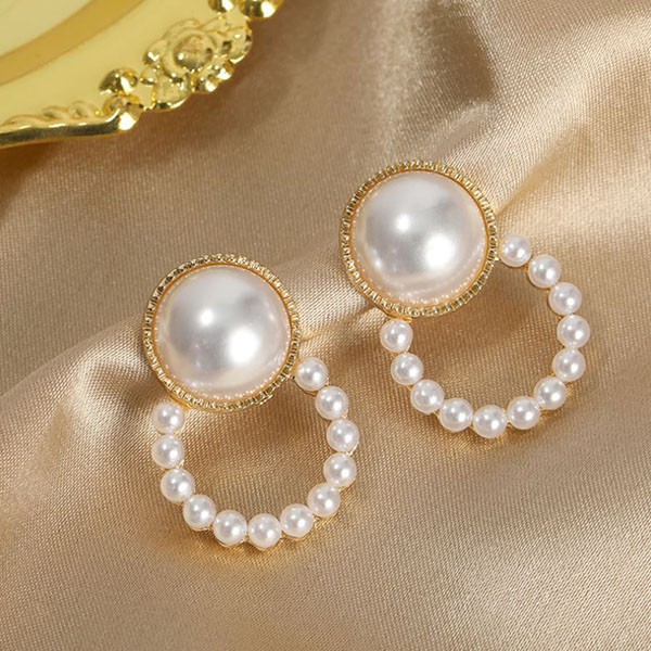 anting fashion s925 simple pearl circle earrings (1h5) jan244