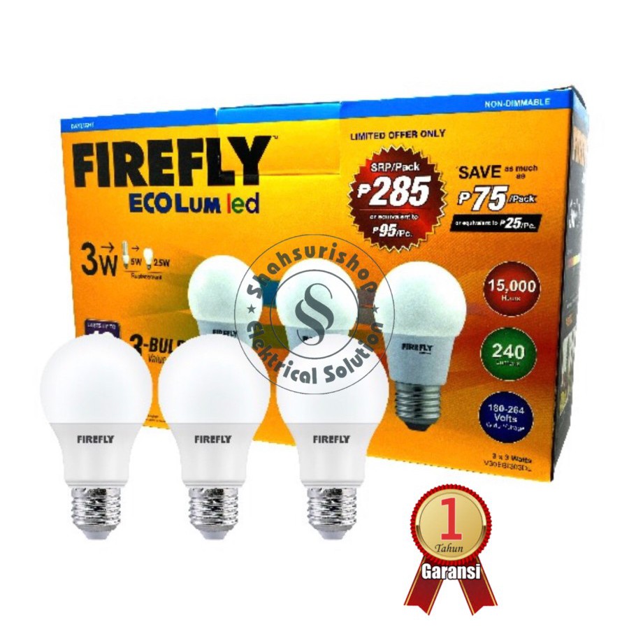 LAMPU LED MURAH ISI 3 FIREFLY 3 W WATT BY MEVAL TERANG DAN BERGARANSI