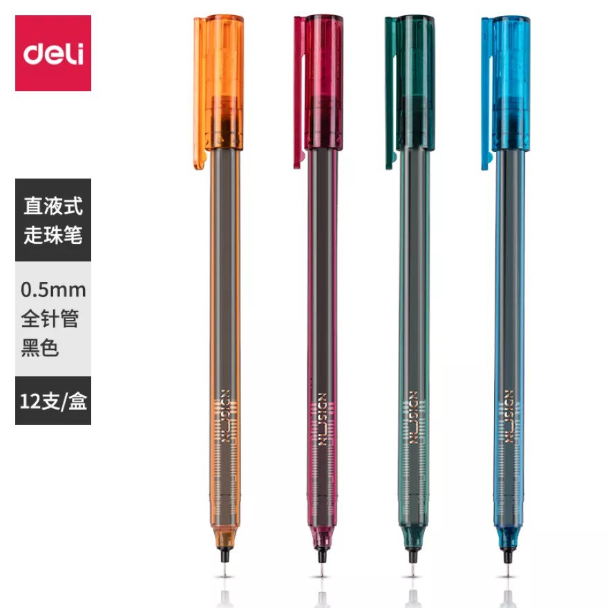 PULPEN GEL UJUNG LANCIP DELI NS766 0.5 MM NEEDLE TIP MURAH BALLPOINT SEMINAR