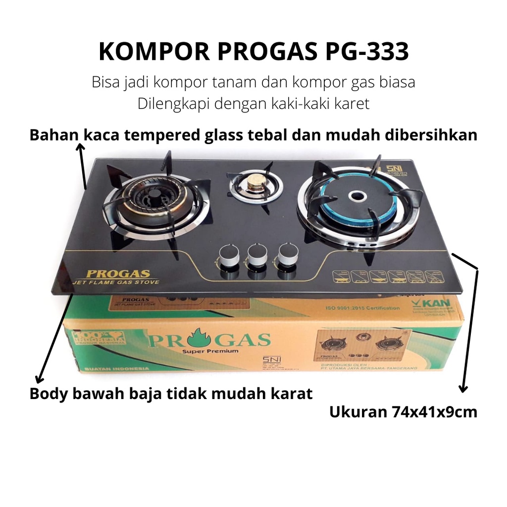 (GOSEND) KOMPOR PROGAS PG-333 KOMPOR PROGAS 3 TUNGKU MIX API BARA KOMPOR GAS TANAM KACA PROGAS