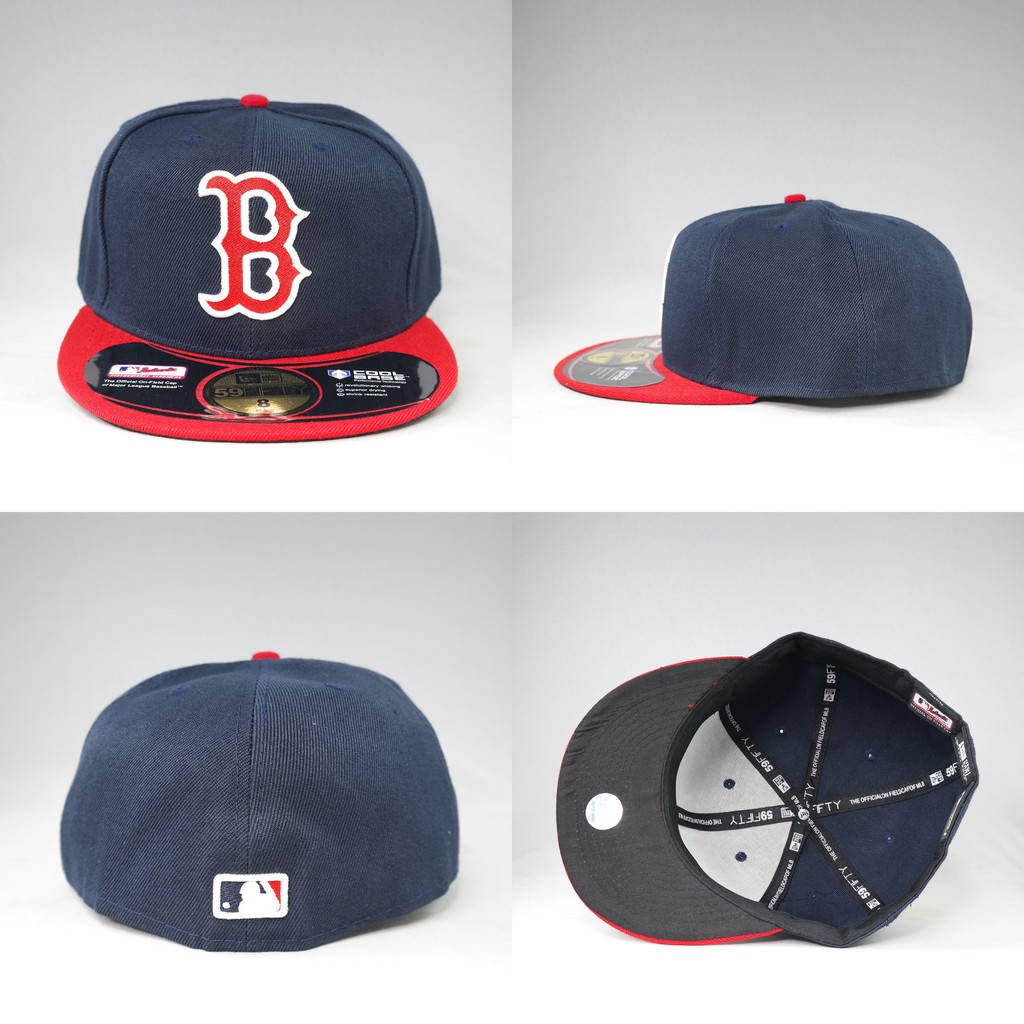 TOPI FITTED BOSTON RED SOX NAVY VISOR MERAH