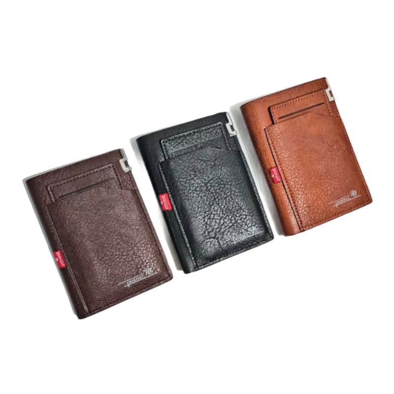 Dompet Pria Dompet kulit lipat Dua Dompet Pria Ukuran Tanggung 3/4 Bahan Kulit PU Leather Premium