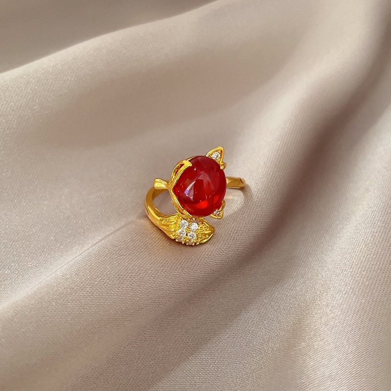 Cincin Titanium Wanita Adjustable Anti karat 18k Emas Rubah Ruby Berlian aksesoris Korea