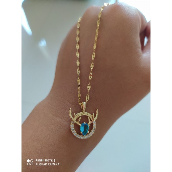 GG Kalung Tanduk Rusa Titanium Rantai Ulir Gold