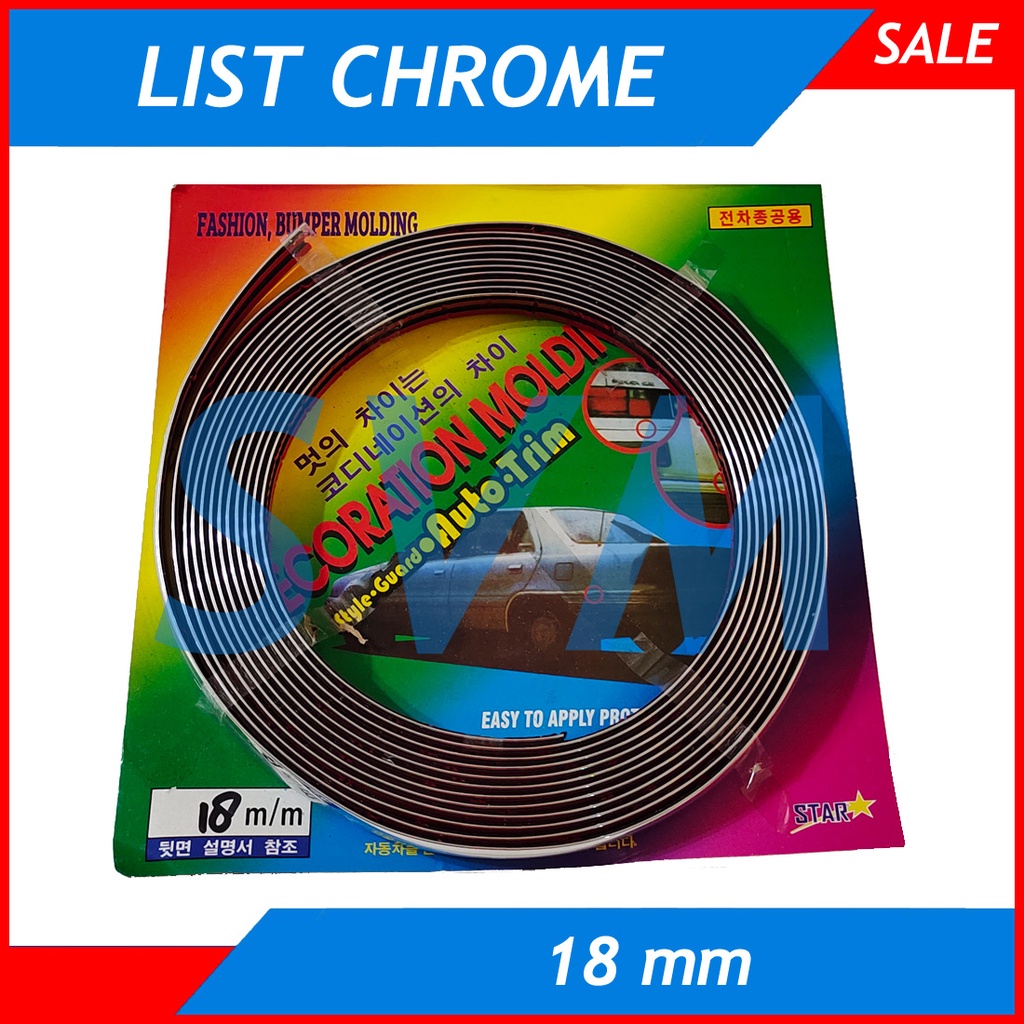 List Chrome / Lis Krom Silver Moulding Bumper Mobil Universal lebar 18 mm panjang 7.5 meter untuk de