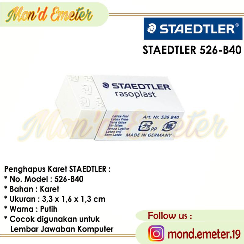 

Penghapus Staedtler 526 B40 Karet Ukuran Kecil (Putih) - Hapusan Stip - Alat Tulis Stationery