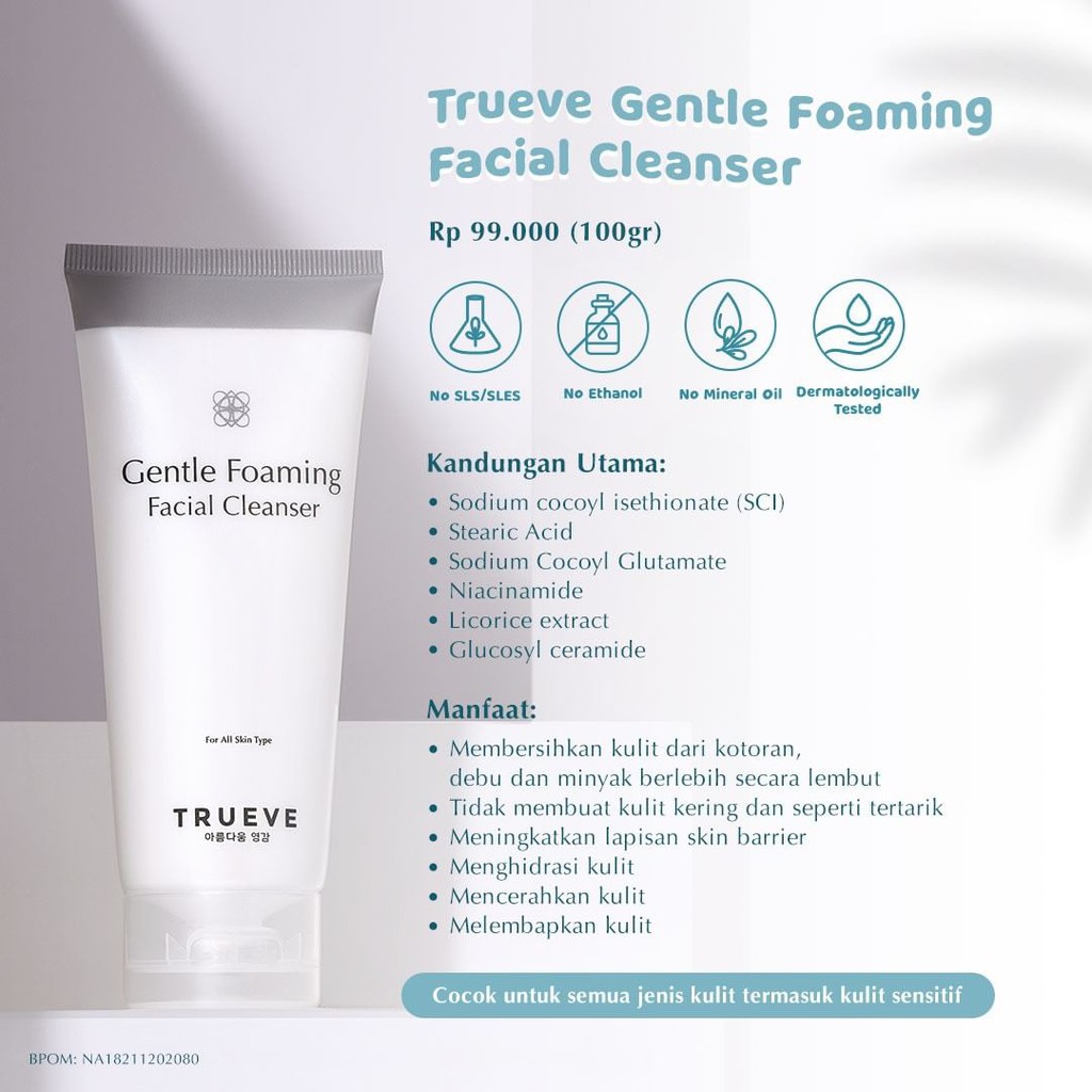 [ FREE ONGKIR ] TRUEVE Gentle Foaming / Low PH Facial Cleanser Facial wash Face wash
