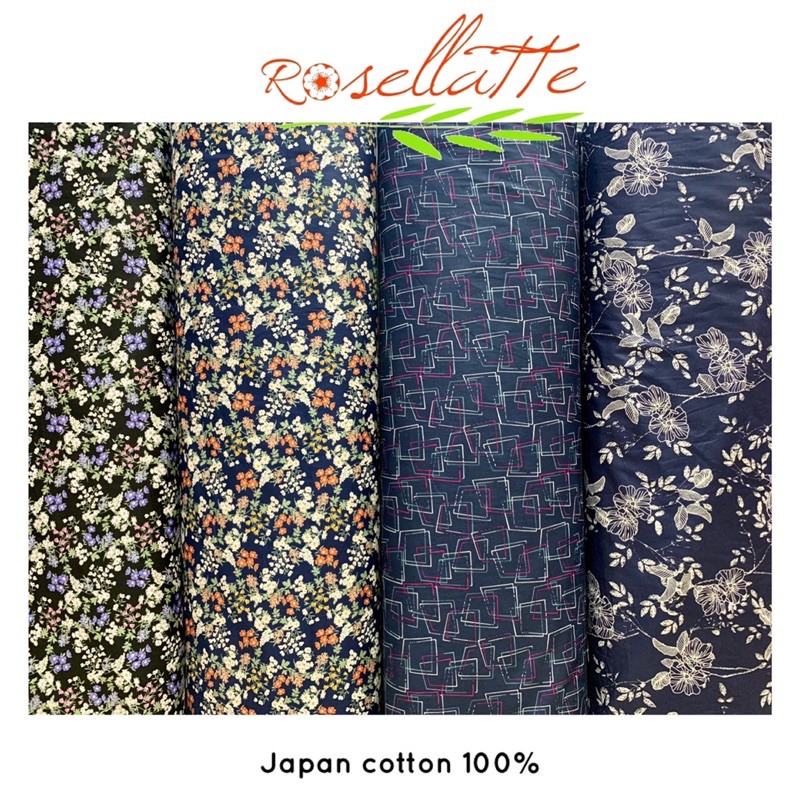 KAIN KATUN JEPANG MOTIF BUNGA KECIL ABSTRAK NAVY