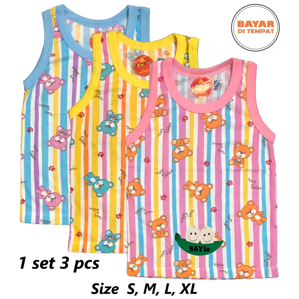 BAYIe -  3 PCS Kaos Singlet / Kutung Bayi/Anak Perempuan/Cewek AGREE KIDS  Size S, M, L, XL