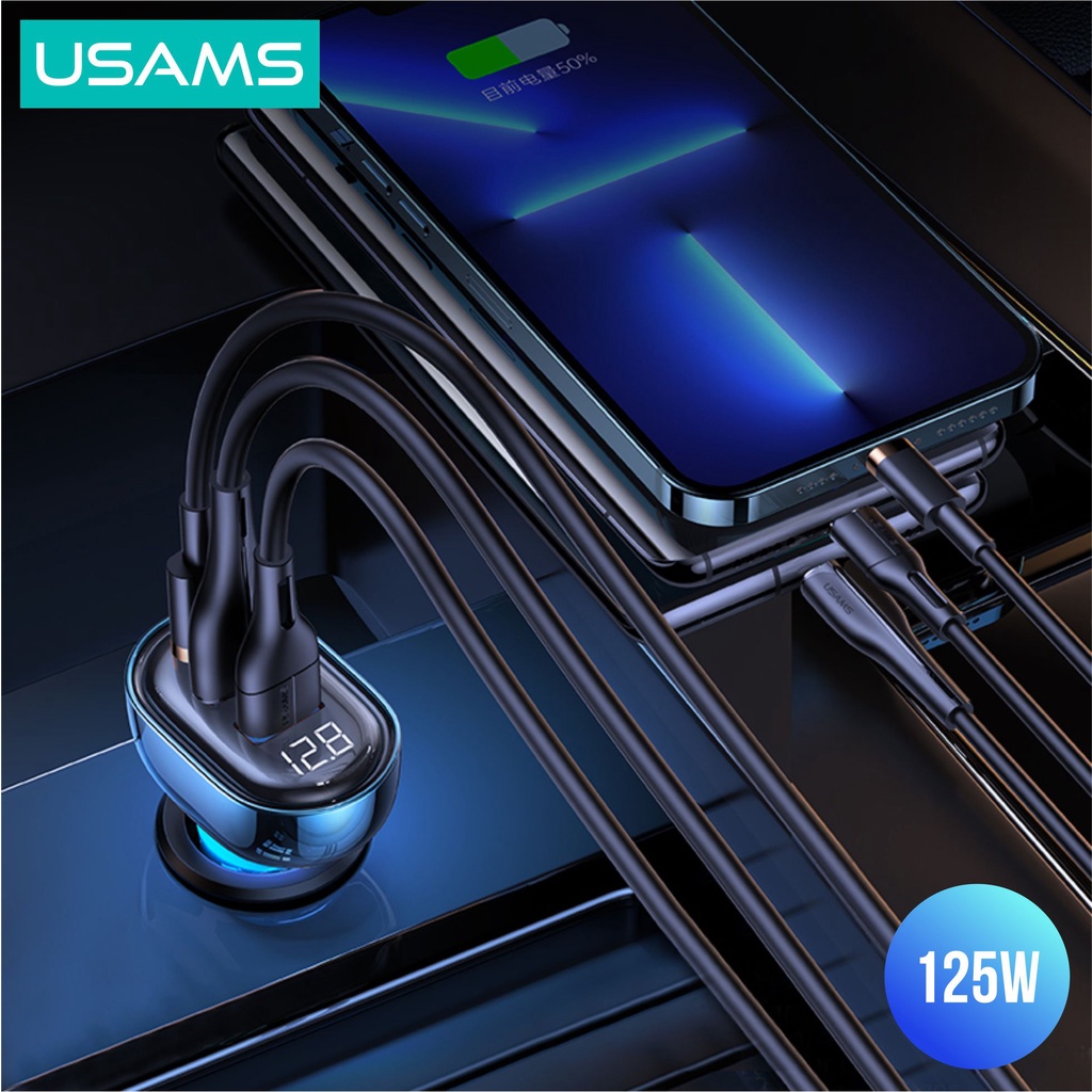 USAMS CC158 Car Fast Charger Mobil Transparent Digital Display 125W